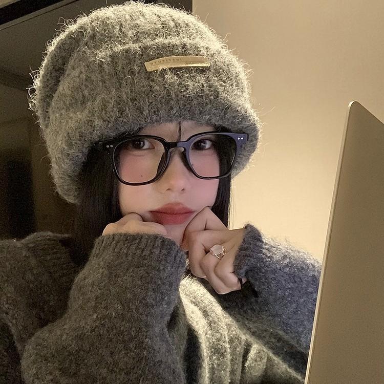 Fashionable and Versatile Big Head Wool Hat Korean Retro Casual Warm Hat Windproof Ear Protection Knit Hat