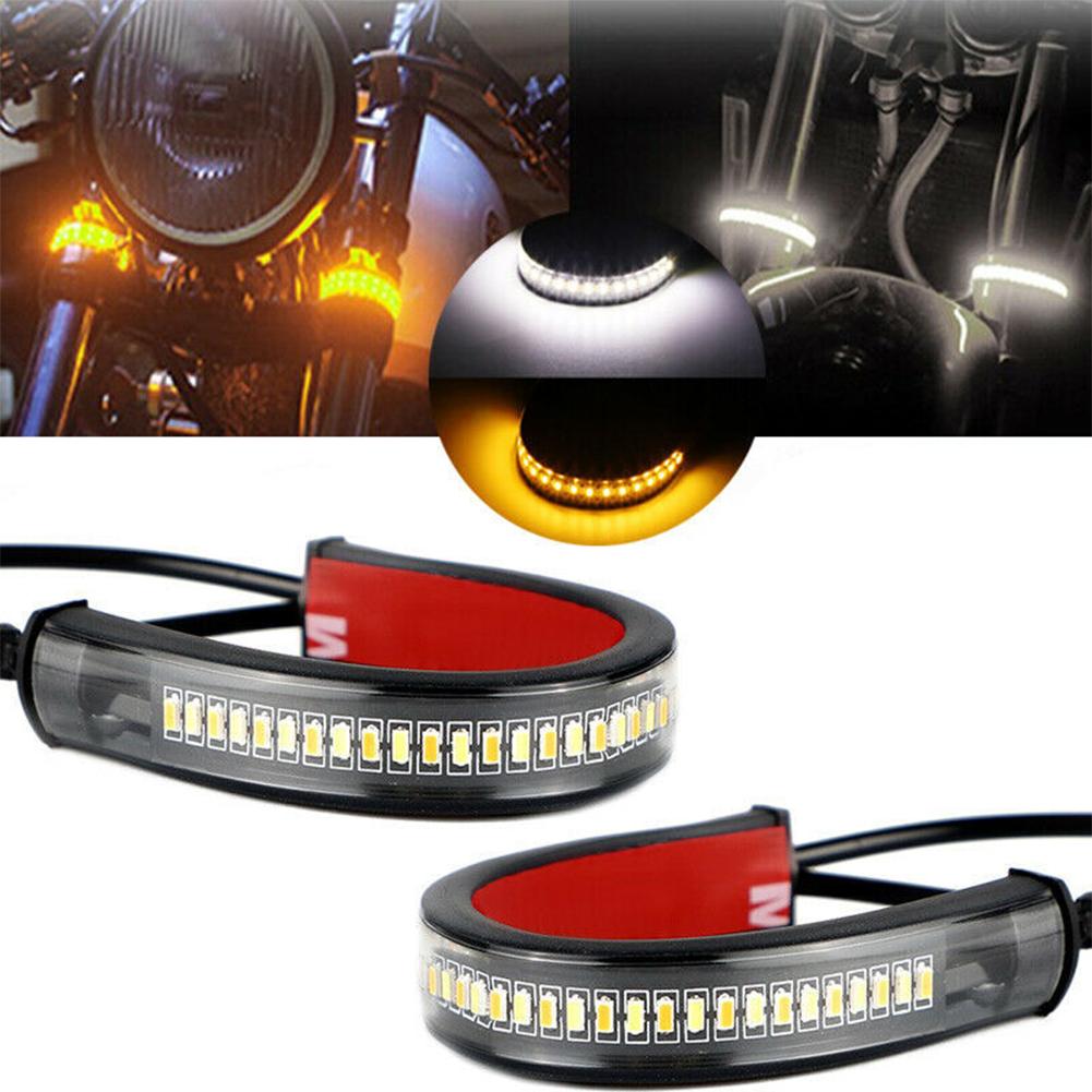 2PCS 12V LED Motorcycle Turn Signal Light & DRL Fork Flasher Amber Flashing Lamp White Strip Blinker Auto Accessories U2A8