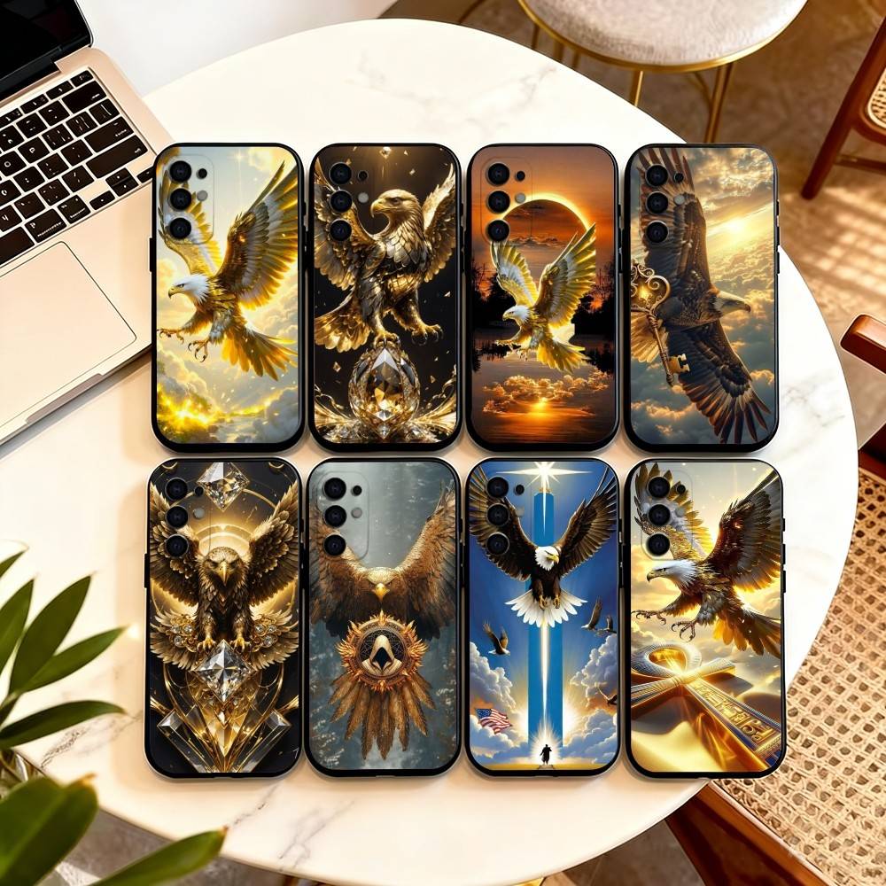Stylish Eagle Golden Phone Case For Samsung S25,S24,S21,S22,S23,S30,Ultra,S20,Plus,Fe,Lite,Note,10,Black Cover