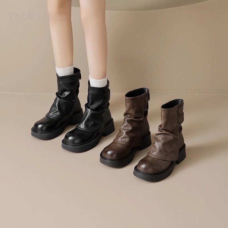 Martin boots British style short boots New winter knight boots pleated thick-soled pant tube boots stacking boots