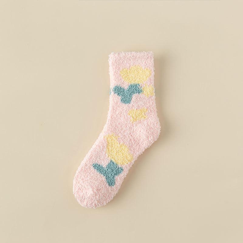 Women Candy Warm Socks Lady Heart Pattern Kawaii Thick Coral Fleece Warm Tulip Flower Winter Cotton Casual Socks Female