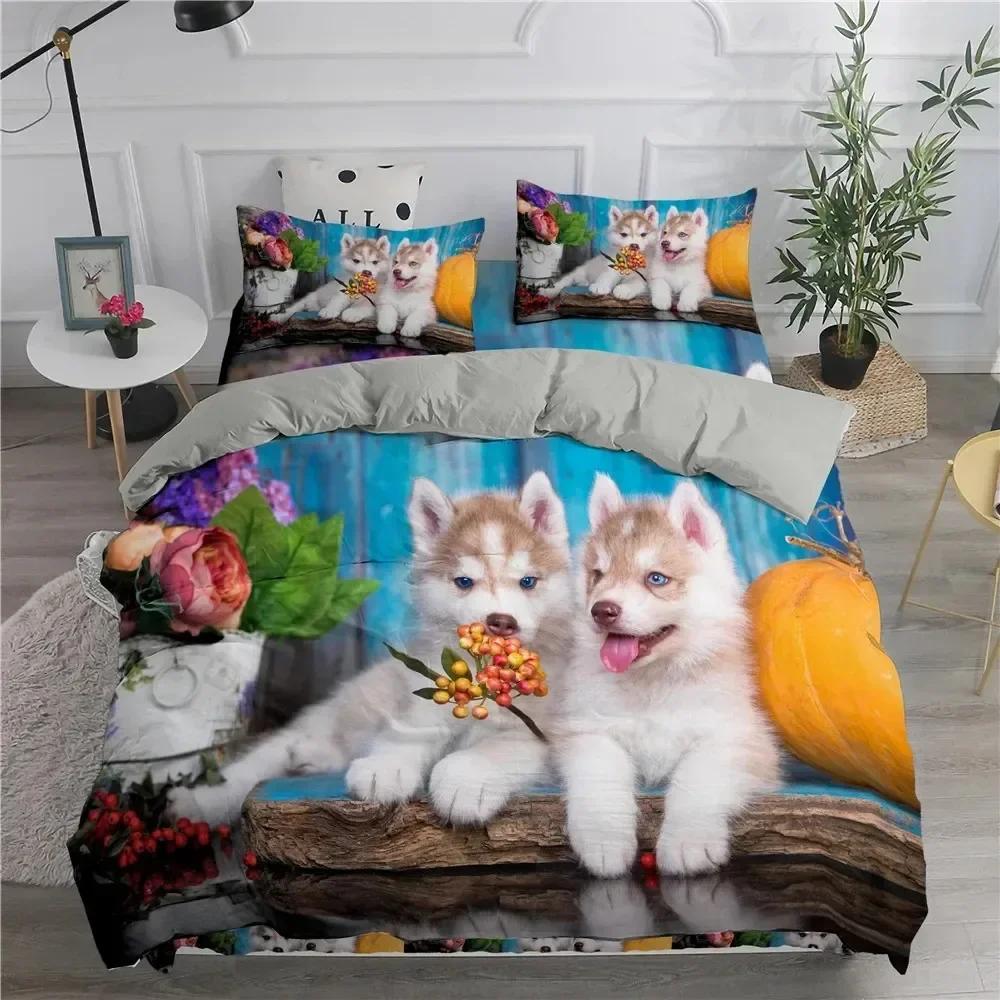 Topp Pomeranian Hund Kung Drottning Påslakan Valp Sängkläder Set för Tonåringar Vuxna Husdjur Djur Färgglad Himmel Polyester Täcke Överdrag storlek