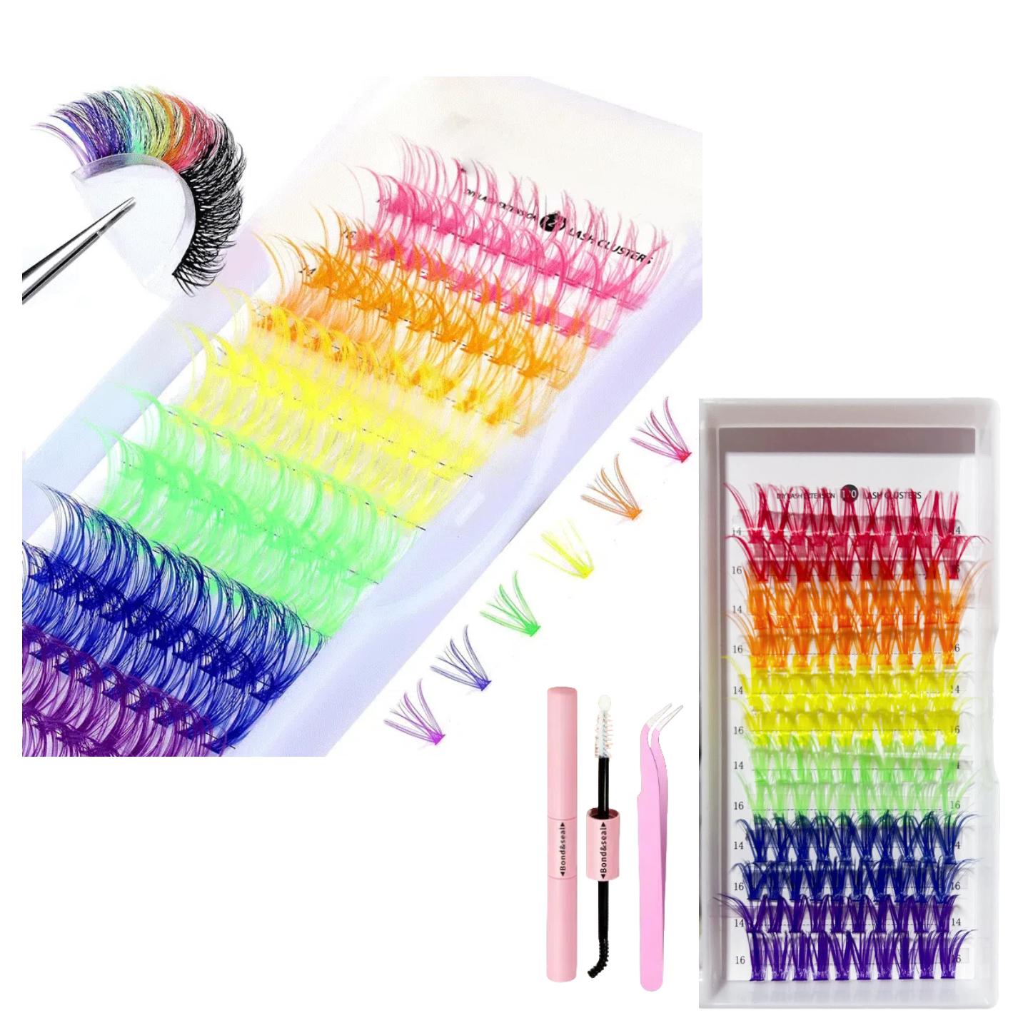 

Набор для ресниц BoldFest Lash Fantasy, Многоцветные пучки ресниц + Профессиональные инструменты, Набор красочных сегментированных ресниц-пучков большого объема с клеем и пинцетом A05+Glue+Tweezers