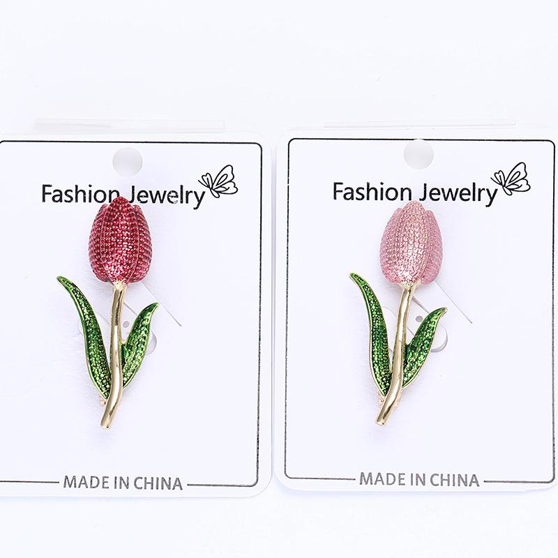Women Tulip Enamel Flower Brooch Plant Style Pin for Jackets Sweater Wedding Party Accessories