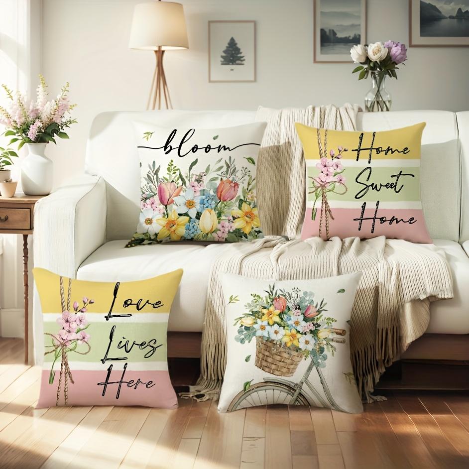 1/4pcs Floral-Printed Throw Pillows with Inspiring Words Sofa cushion cover home bedroom room decoration