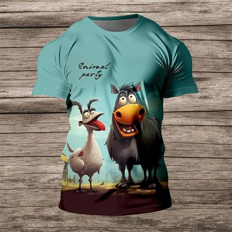 Tricou amuzant cu imprimeu cu animale 3D pentru bărbați, ocazional, cu gâtul O, cu mânecă scurtă.