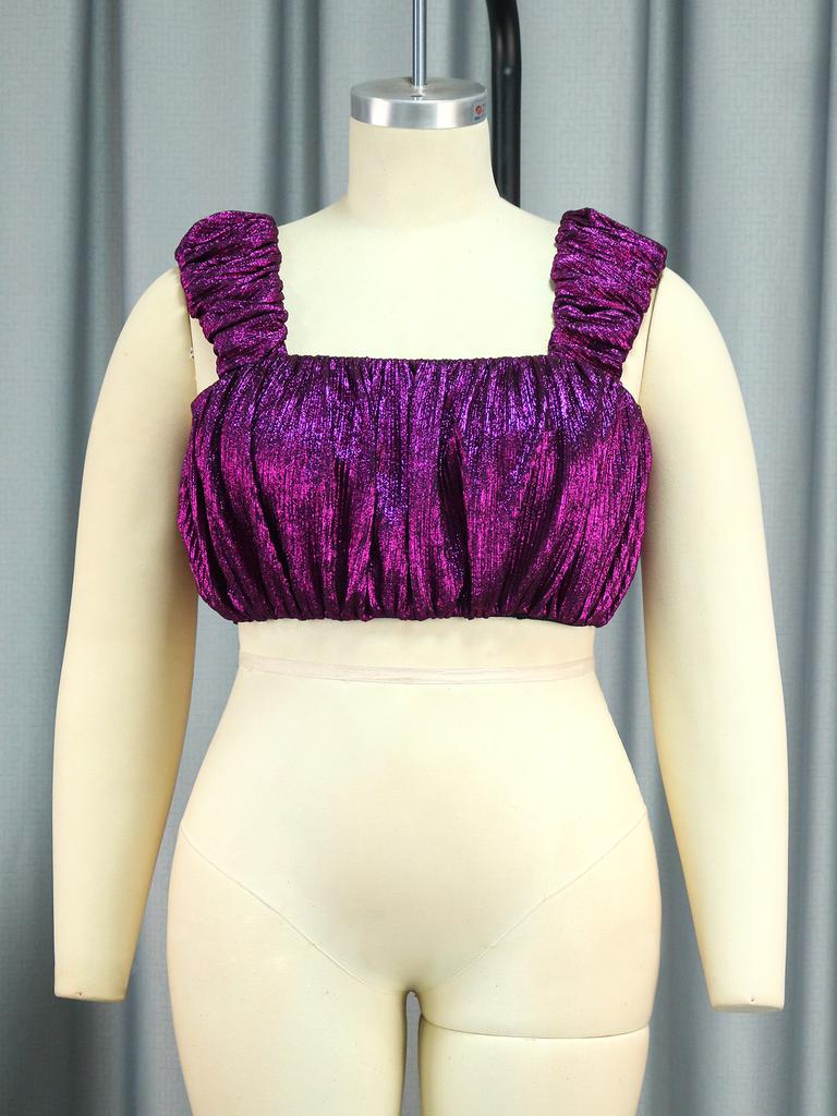 AOMEI Glitter Sexy Crop Tops for Women Camis Rose Folds Square Collar Sleeveless Backless Shiny Party Clubwear Camisole