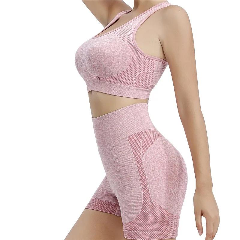 

2 шт. спортивные костюмы женские комплекты для йоги комплекты для пилатеса бюстгальтер для тренировок жилет шорты комплекты женские укороченные майки с высокой талией шорты наряды фитнес-бег спортивные бюстгальтеры бюстгальтер One Size (40-60KG) розовый