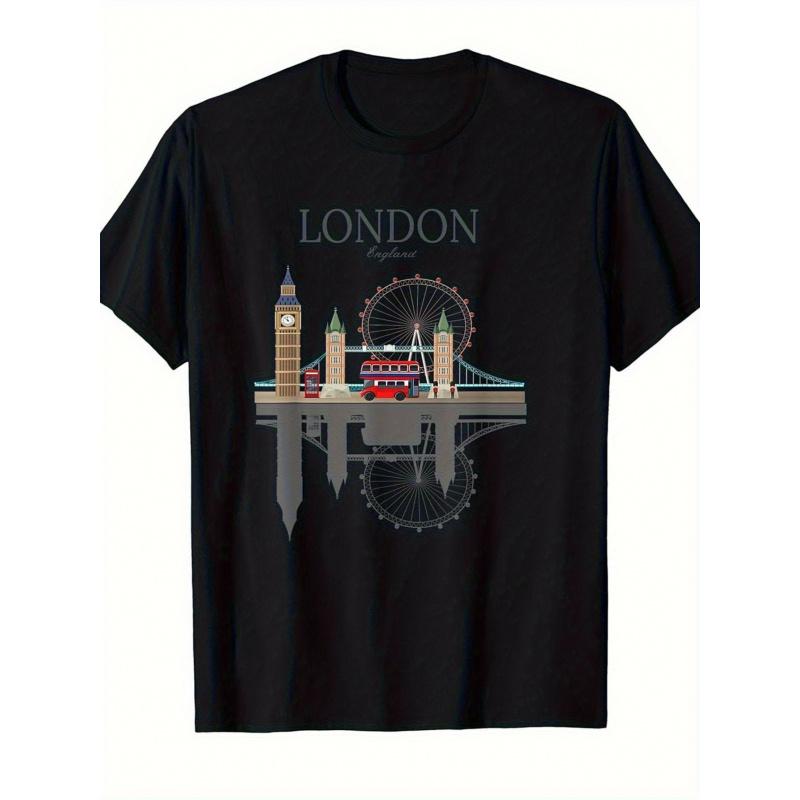Koszulka z pamiątką z Londynu dla Mężczyzn i Kobiet - Zabytkowe Brytyjskie Zabytki UK (Big Ben, London Eye, Czerwony Autobus, Taksówka, Budka Telefoniczna) - Ikoniczny London Bridge i Tower