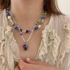 Handmade Korean Style Colorblock Cat Eye Bead Necklace Women Layered Sweet Minimalist Choker Chain