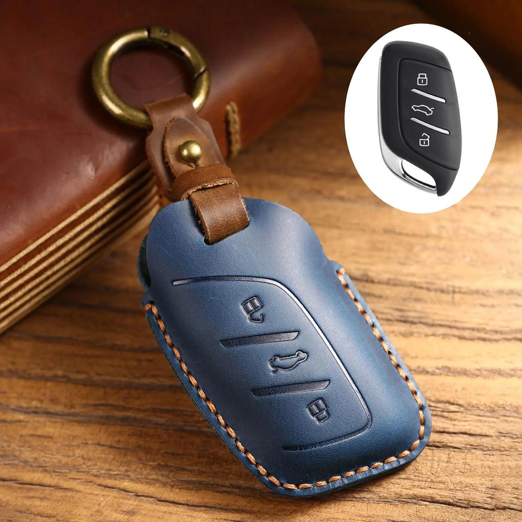 FOR MG Roewe Key Case Top Grain Leather Handstitched Full Cover Scratch Resistant W/ Key Ring Fits MG4 MG5 MG ZS EV HS RX5