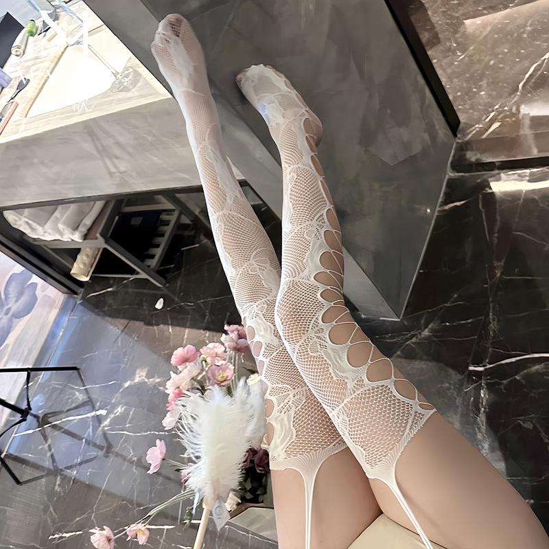 Man Desire Sex Stockings Fishnet Socks Black Side Mesh Retro Rose Sexy Hollow Stockings Pantyhose 4022