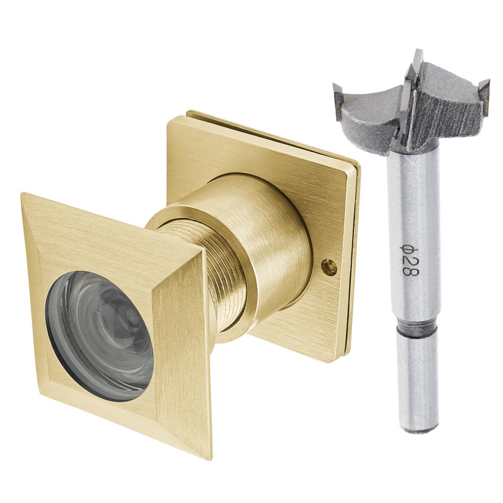 Solid Brass Square 28mm Door Peephole 220 Degree HD Optical Glass Lens Privacy Cover Includes Drill Bit Heavy Duty Universal for 42-54mm Door