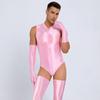 Women Stain Smooth Bodysuit One Pieces Thong Two Way Zipper Open Crotch Elastic Tights Oil Shiny Yoga Shaping Maid Leotard