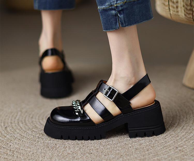

Leather bag head Roman sandals retro ins summer 2025 new fashion muffin thick sole lightweight hollow shoes 35 чёрный