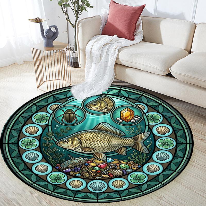 Aquatic Life Glass Round Area Rug Under Office Chairs Bedroom Living Room Home Decor