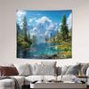 2D Party Backdrop Nature Landscape Tapestry, Serene Mountain Lake and Forest Scene