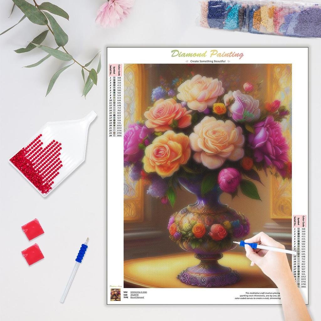 DIY Diamond Embroidery Flower Vase Art Rhinestones Painting Mosaic Cross Stitch Living Room Decoration 30x40cm/12x16inch