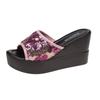 Large Size Wedge Heel Slippers Women Embroidered High Heel Platform Slippers Women