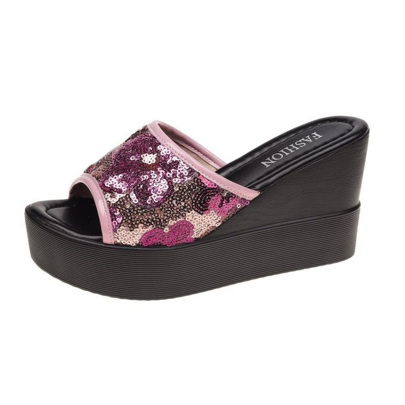 Large Size Wedge Heel Slippers Women Embroidered High Heel Platform Slippers Women