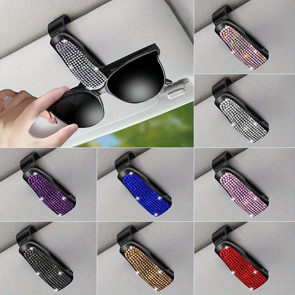 1pc Rhinestone Decor Car Sun Visor Glasses Holder Clip