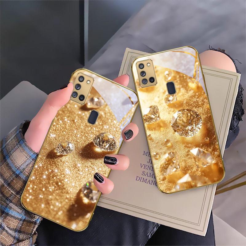 Diamants or brilliant Pour Samsung A 31 32 A33 A34 35 14 A15 13 A16 25 26 50 52 53 54 55 56 70 71 72 73 Étui de téléphone en verre doré