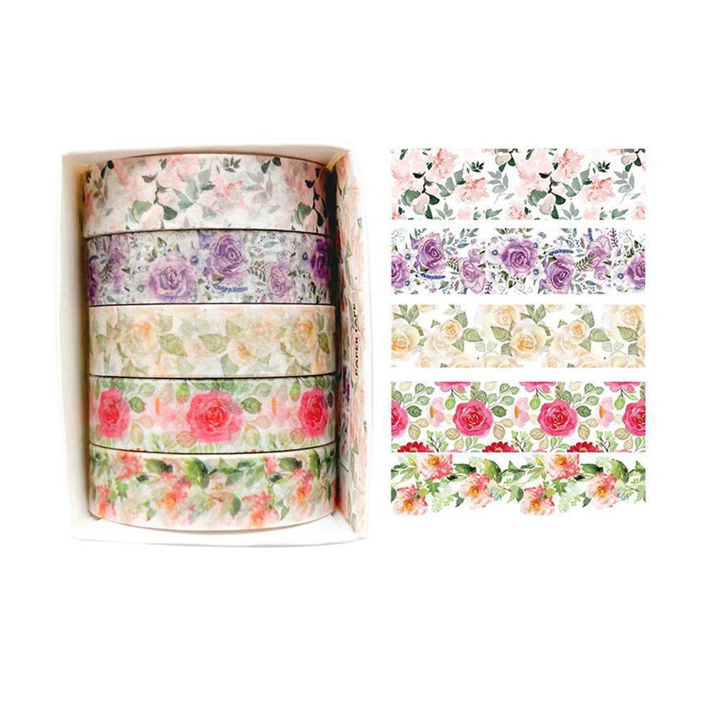 5 Rolls Spring Flower Washi Tape Self-adhesive Artistic Tape  Craft Making