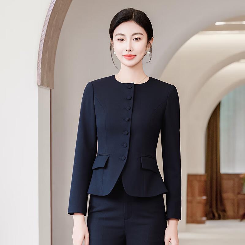Treuroman Women's Round Neck Business Suit Set