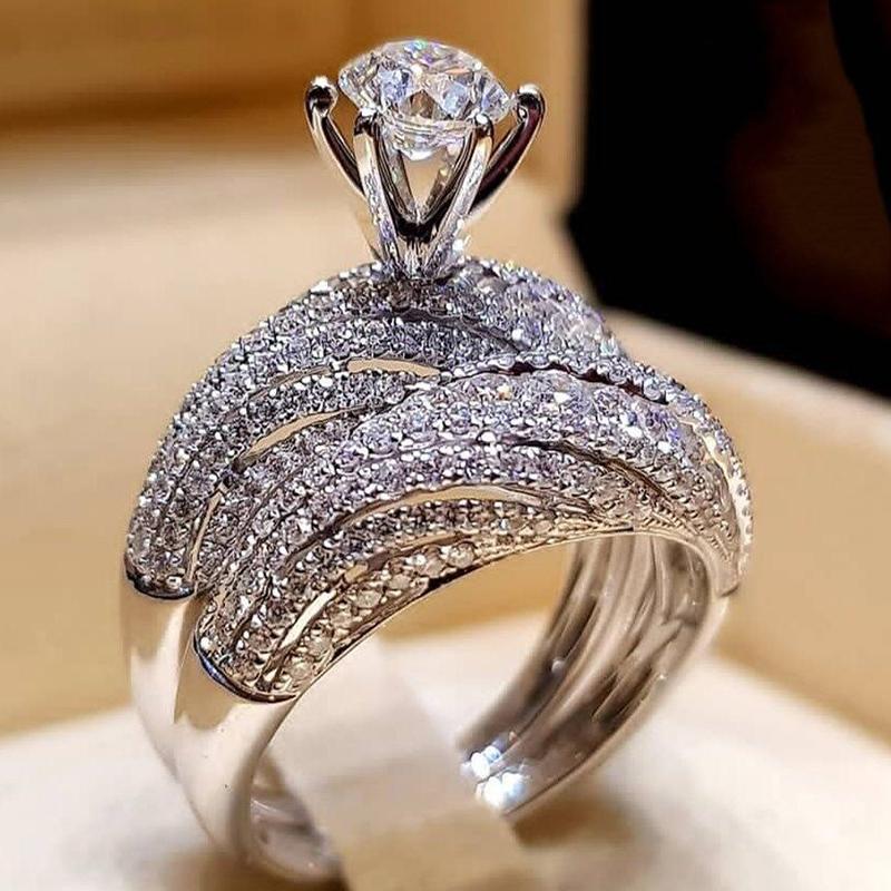 

Huitan Micro Paved CZ Set Rings для женщин Новые современные аксессуары 2 шт. Двойные штабелируемые кольца свадебные украшения 8