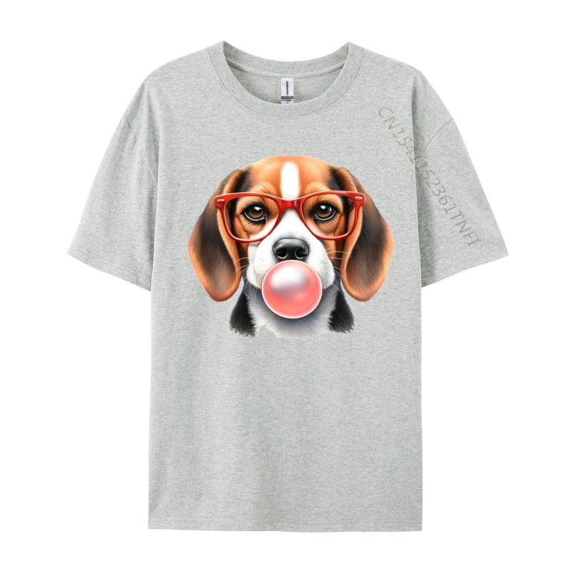 Mens TShirt Beagle Wearing Red Glasses Blowing Bubble Tshirt Unique 100 Cotton Tee Shirt Male Tshirt