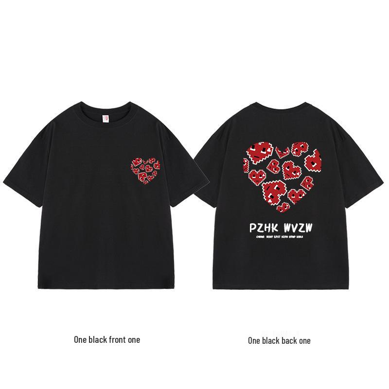 Tricou de cuplu supradimensionat simplu cu imprimeu de litere mărimi mari - Tendință Vară 2025