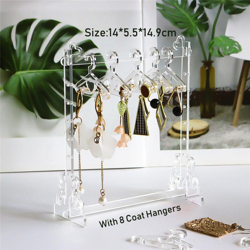 8Pcs Coat Hanger Clear Acrylic Jewelry Display Rack Earrings Hanging Stand Organizer Tabletop Ear Stud Jewelry Storage Holder