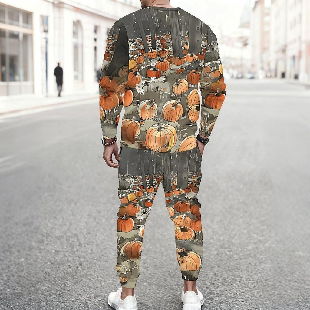 Men Black Background Purple Rose Skull Blue Butterfly Print Long Sleeve Sweatshirt Jogger Pants Two Piece Suit