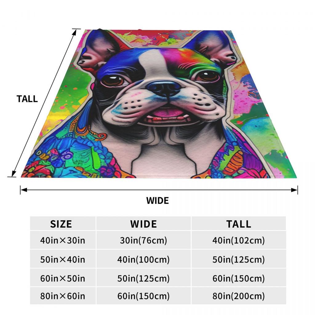 Boston Terrier Dog Colorful Blankets Flannel Summer Breathable Lightweight Throw Blankets for Home Office Quilt