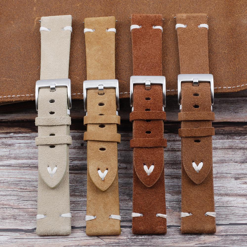 Genuine Suede Leather Quick Release Watch Strap, Brown Coffee Color