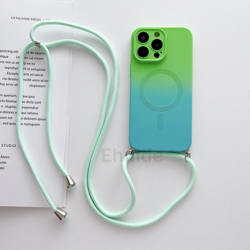Etui z paskiem na szyję Crossbody Dla Samsung Galaxy S24 Ultra S23 FE S21 S20 S25 Plus Note 20 Magsafe Magnetyczne Pokrowiec z Paskiem na Obiektyw Gradientowy