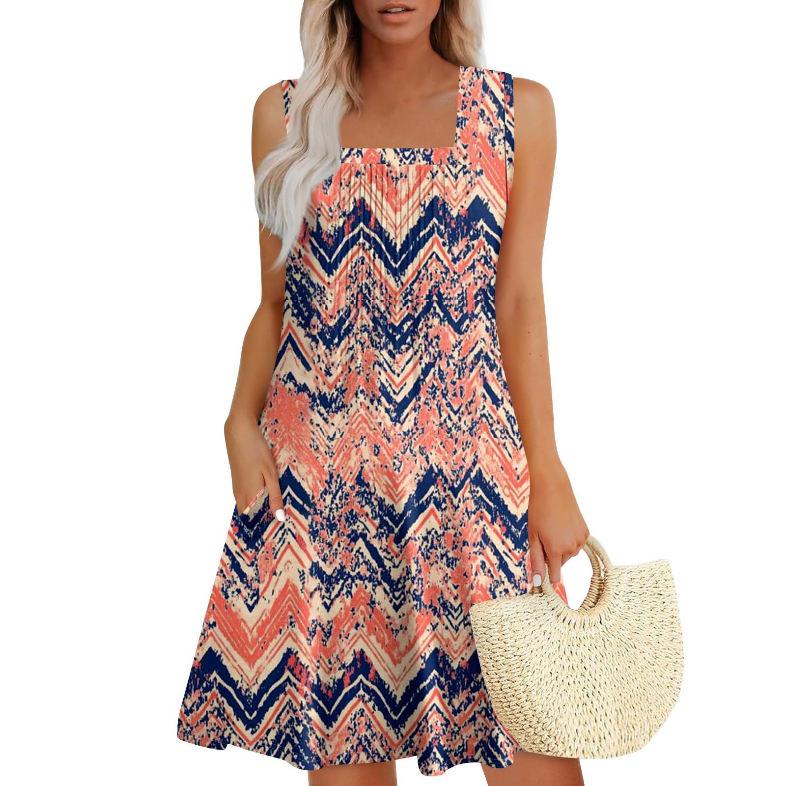 

Женские летние платья Свободные сарафаны без рукавов Платье с карманами XXL оранжевый