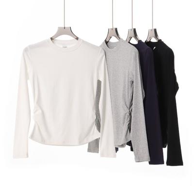 Autumn Gram Elastane Yarn Women's Waist Slim Slim Slim Crew Neck Shirt Bottoming Shirt Top Casual Long Sleeves