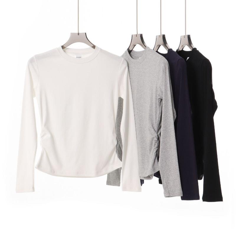 Autumn gram elastane yarn women's waist slim slim slim crew neck shirt bottoming shirt top casual long sleeves