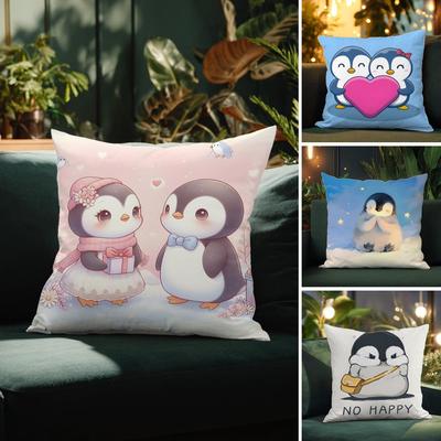 Niedliche Cartoon Pinguin Leben Kissenbezug Muster Bedruckter Kissenbezug für Wohnzimmer Sofa Kissenbezug & Schlafzimmer Dekor