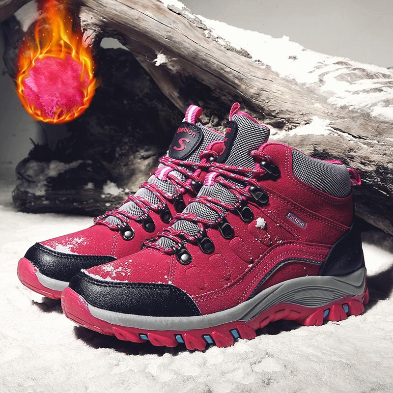Men Winter Plush Ankle Boots Women Waterproof Plush Snow Boot Men Hiking Shoes Outdoor Sneakers Couple Climbing Trekking Boots