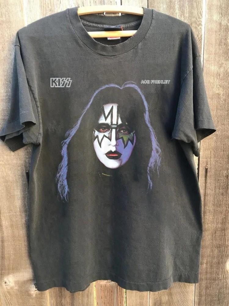 

KISS Эйс Фрейли Макияж Портрет Винтажная Черная Футболка L