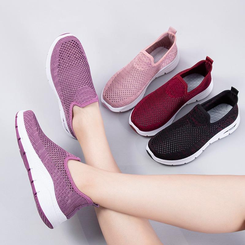 Mesh breathable women's shoes, new summer one-pedal, shallow mouth, medium and old non-slip soft-soled platform shoes, women's mesh shoes