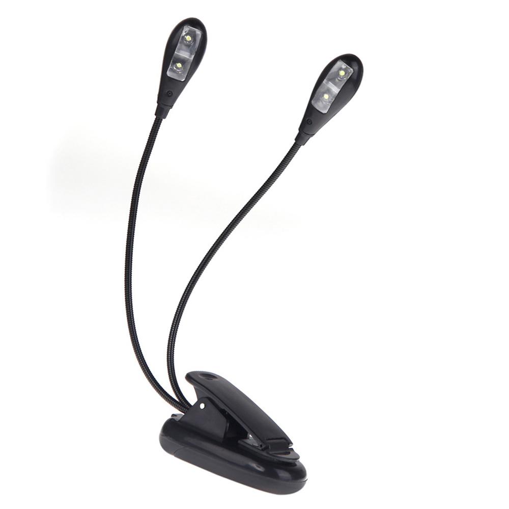 Black Clip On 2 Dual Arms 4 LED Flexible Book Music Stand Light Lamp