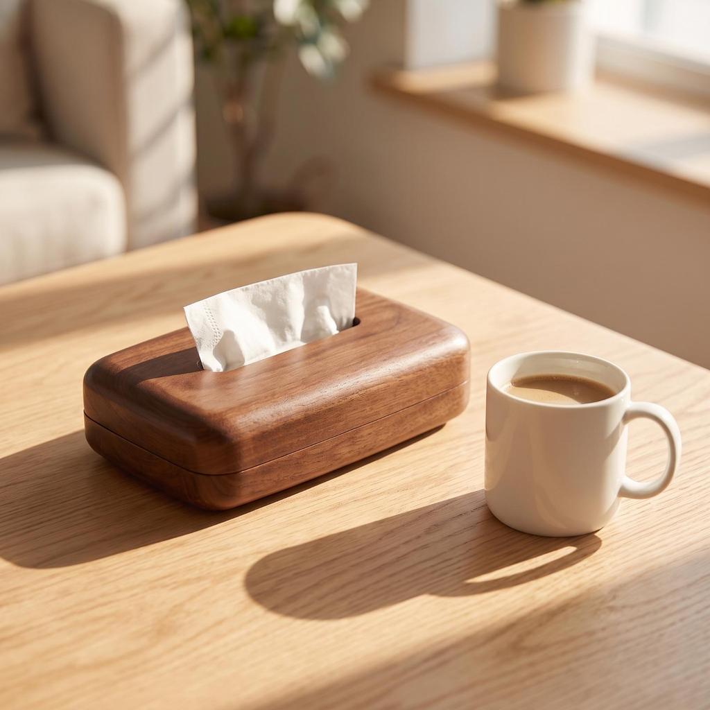 Wooden Tissue Box Easy To Refill Tabletop Rustic for Desk
