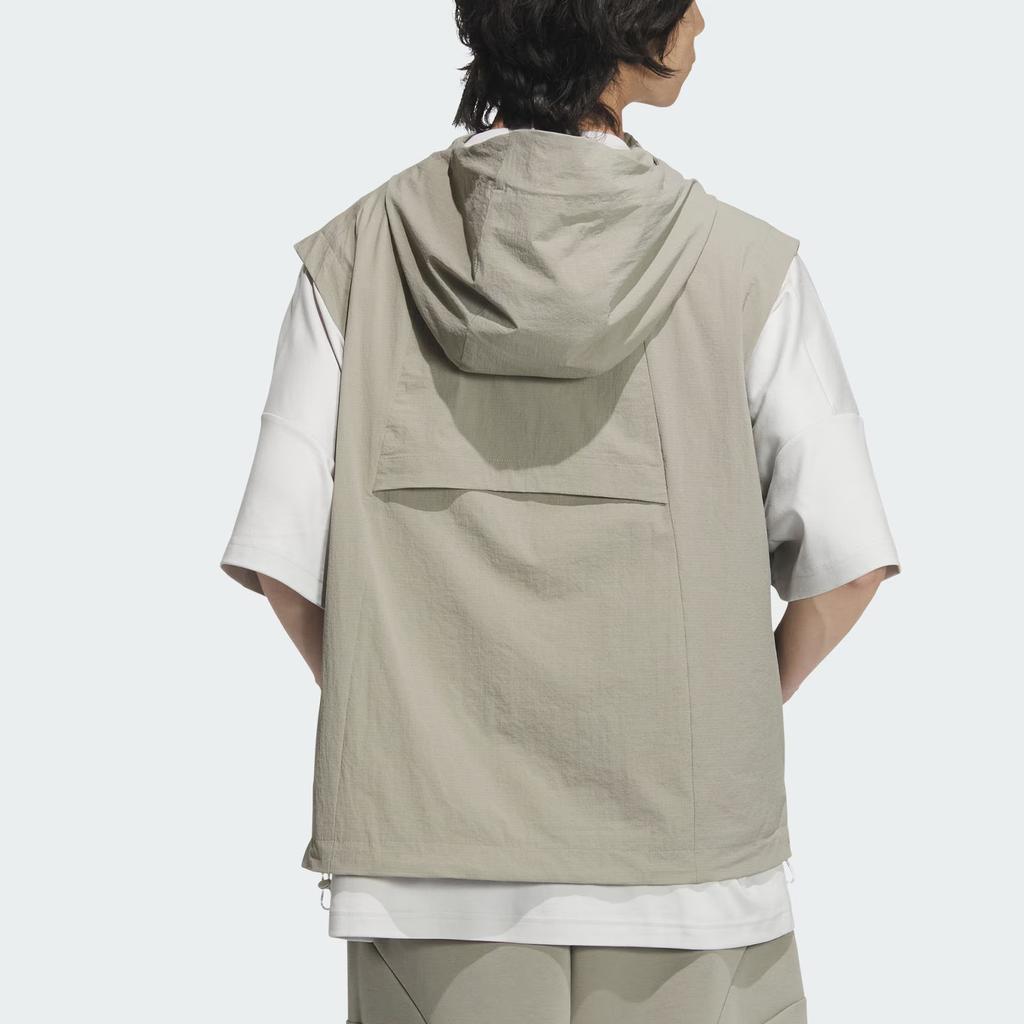 Adidas Future Style Woven Vest With Hood And Zipper Design Loose Fit Sleeveless Vest Men Vests Pebble-Silver Light-Gray JL9961