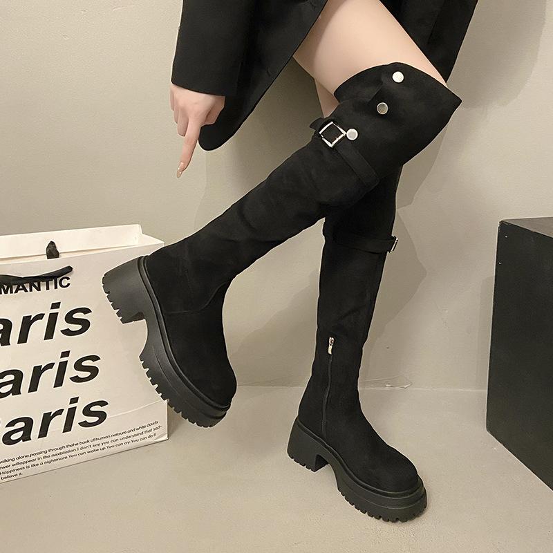 Bottes cuissardes pour femmes automne-hiver 2025 nouveau, les petites personnes gagnent en hauteur, et deux façons de porter des bottes Maillard pliées, bottes longues.