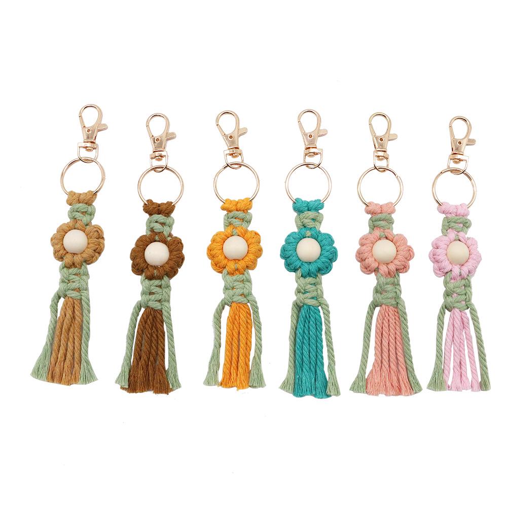 Hand-Woven Cotton Rope Flower Keychain Ornament