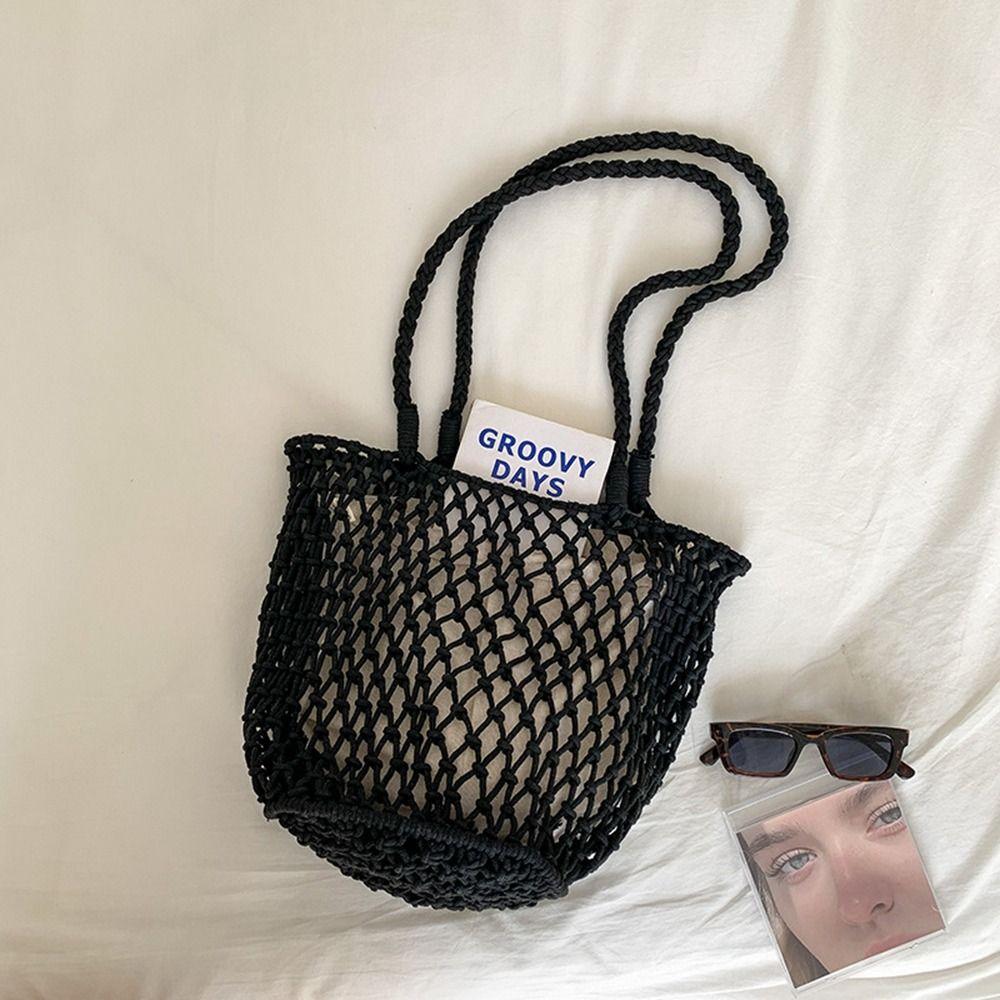 

Cotton Rope Weave Bag Bohemian Crochet Tote Bag Simple Beach Bag Outdoor коричневий