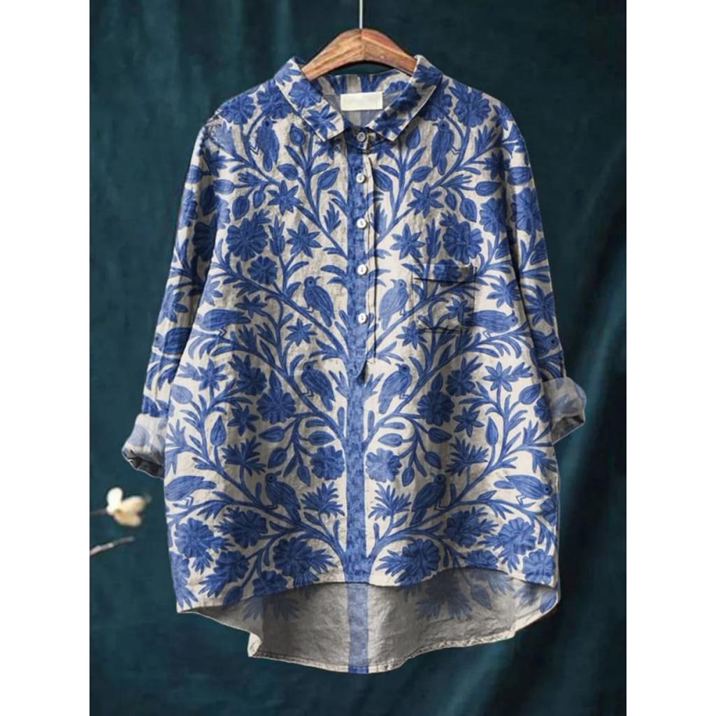 Dámská nová košile s potiskem a límcem Slunečnicový top